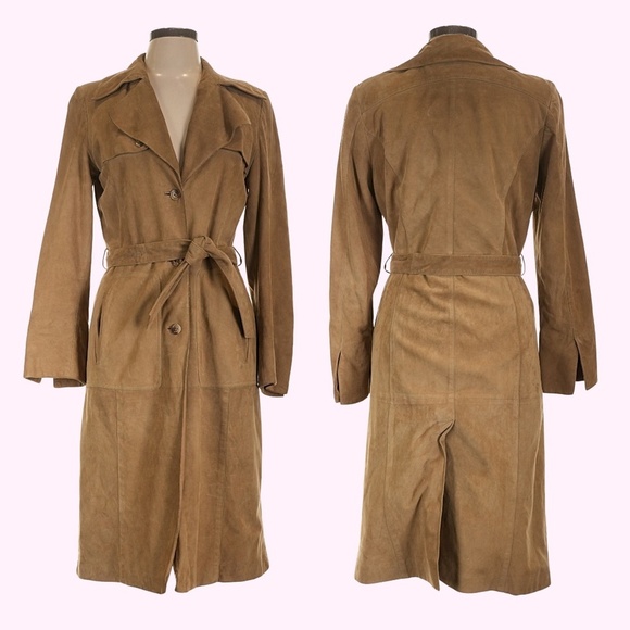 PUNTO Jackets & Blazers - Punto 100% Suede Leather Trench Coat Tan Coffee